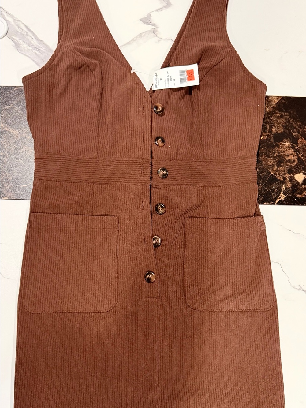 Discovery Brown Ribbed Button-Front Jumpsuit